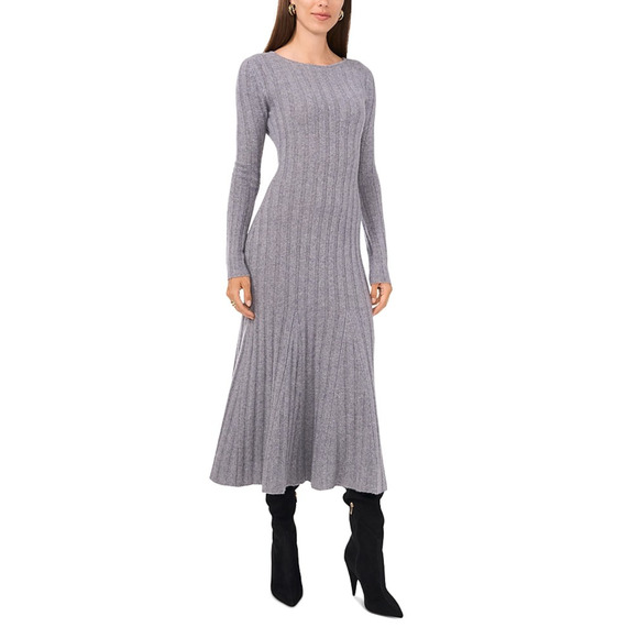 Vince Camuto Women Crewneck Midi Sweater Dress Gray Size L